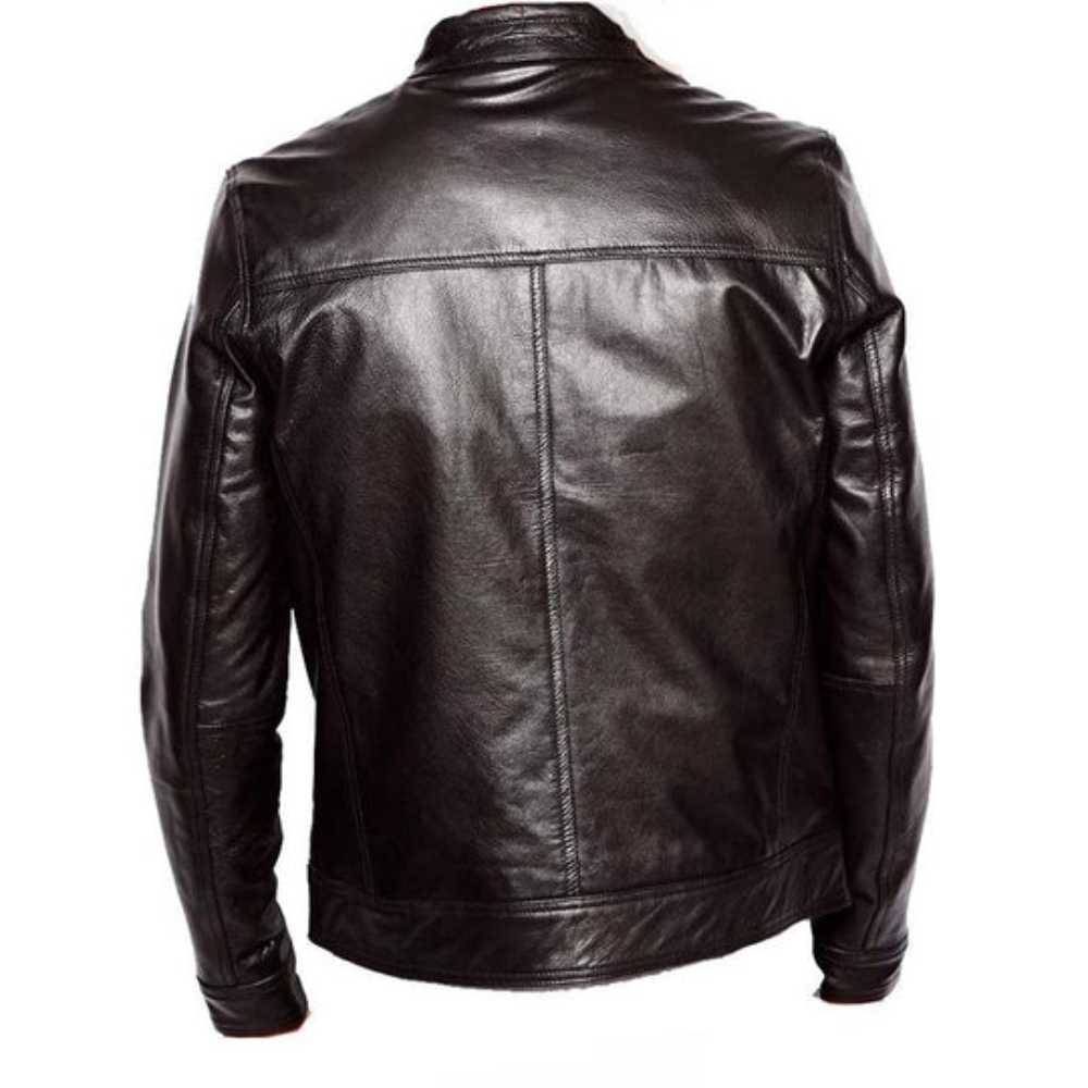 Johnny Depp Plain Black Leather Biker Jacket